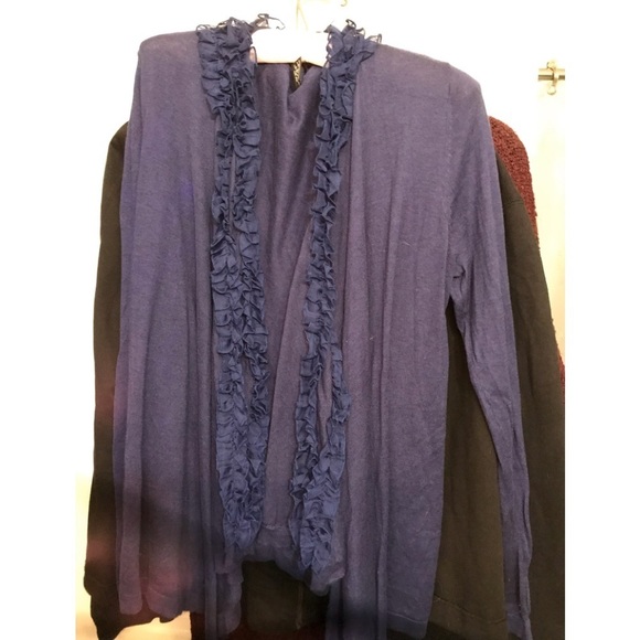 Sweaterworks large royal blue waterfall front no closure sweater sheer detail - Picture 1 of 9